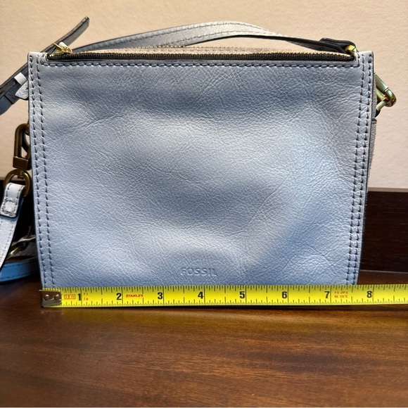 FOSSIL Blue Gray Leather Small Shoulder Crossbody Handbag P - Picture 3 of 14